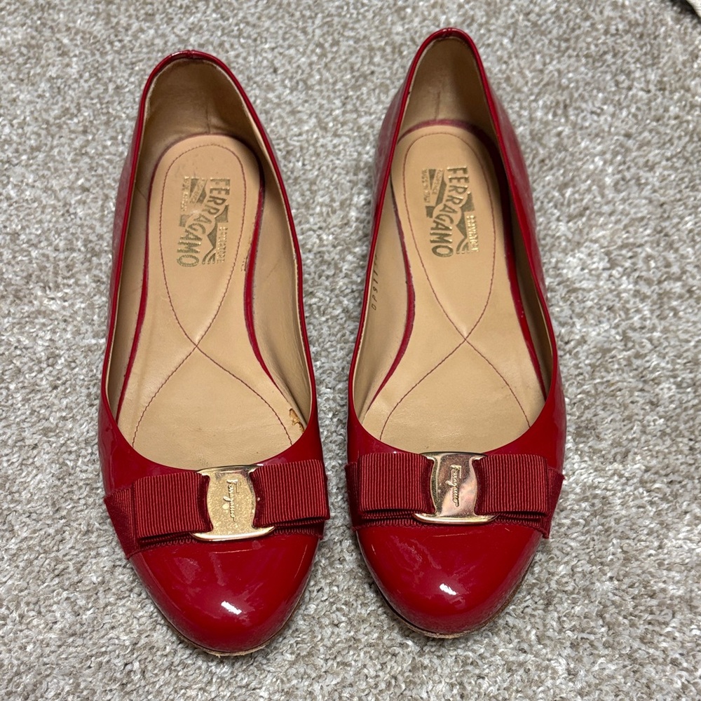 Salvatore Ferragamo Red Patent Leather Flats